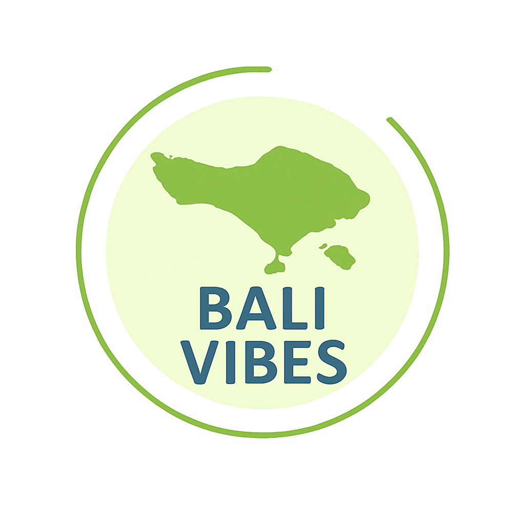 Icon representing Bali island with text “Bali Vibes” – tropical and island-inspired branding element.